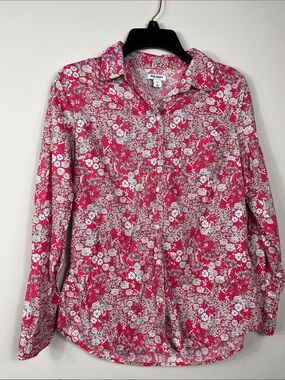 Old Navy Pink Floral Button Up Blouse Long Sleeve Collared Top Small